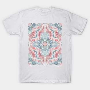 Vintage Fancy - a Pattern in Pale Blue, Navy & Deep Rose T-Shirt